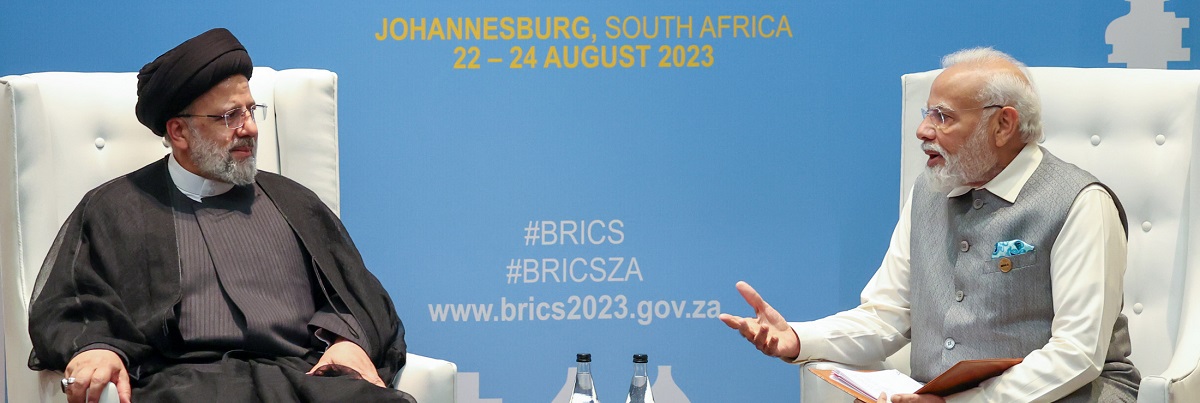 President Ebrahim Raeisi with Indian Prime Minister Narendra Modi at the BRICS summit